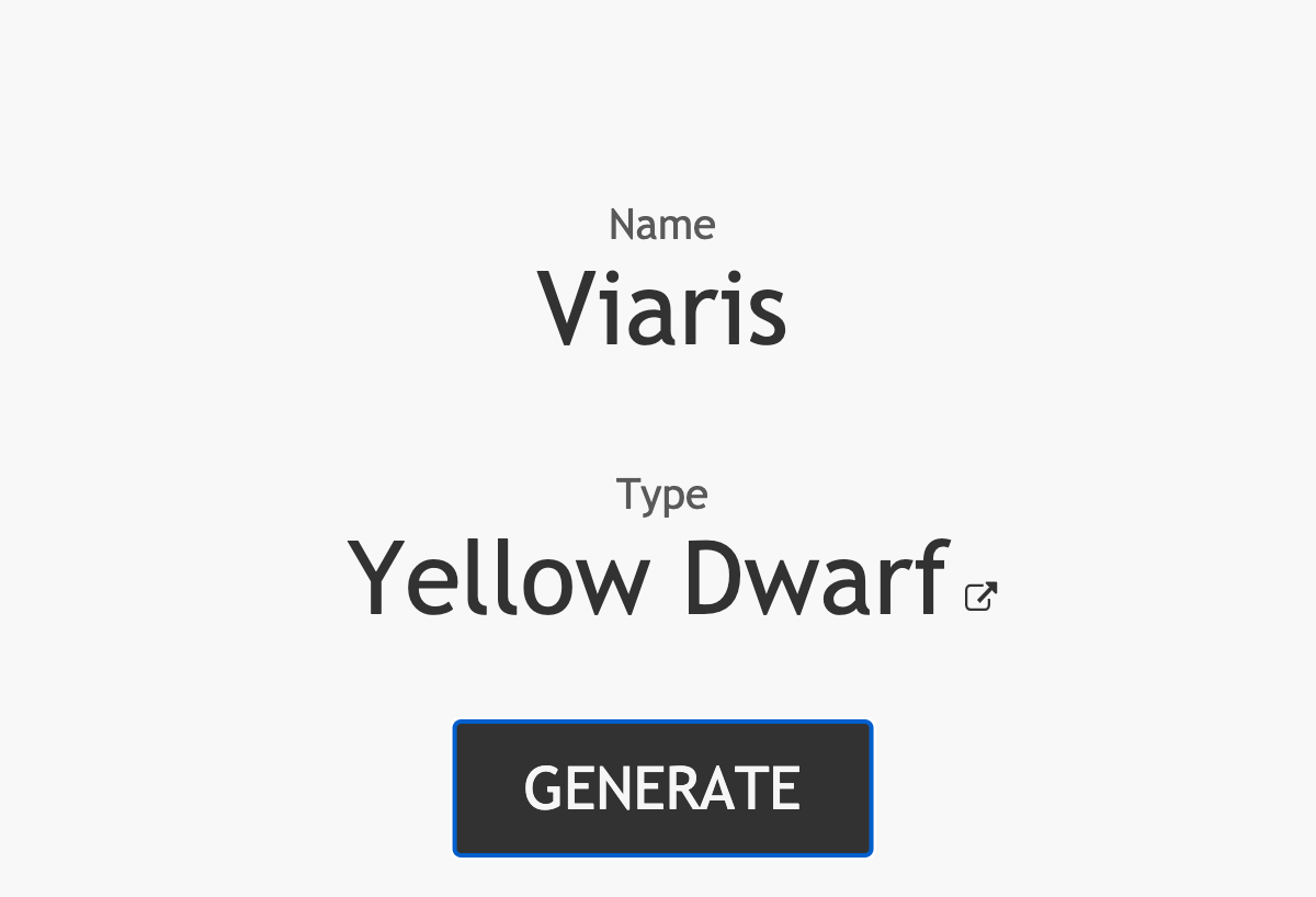 Yellow Dwarf Generated Name & Type - Viaris