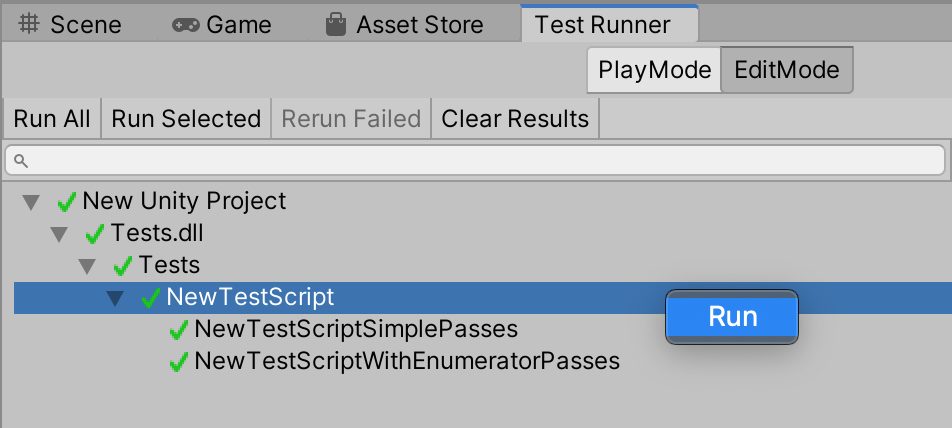 Run EditMode Unity Tests
