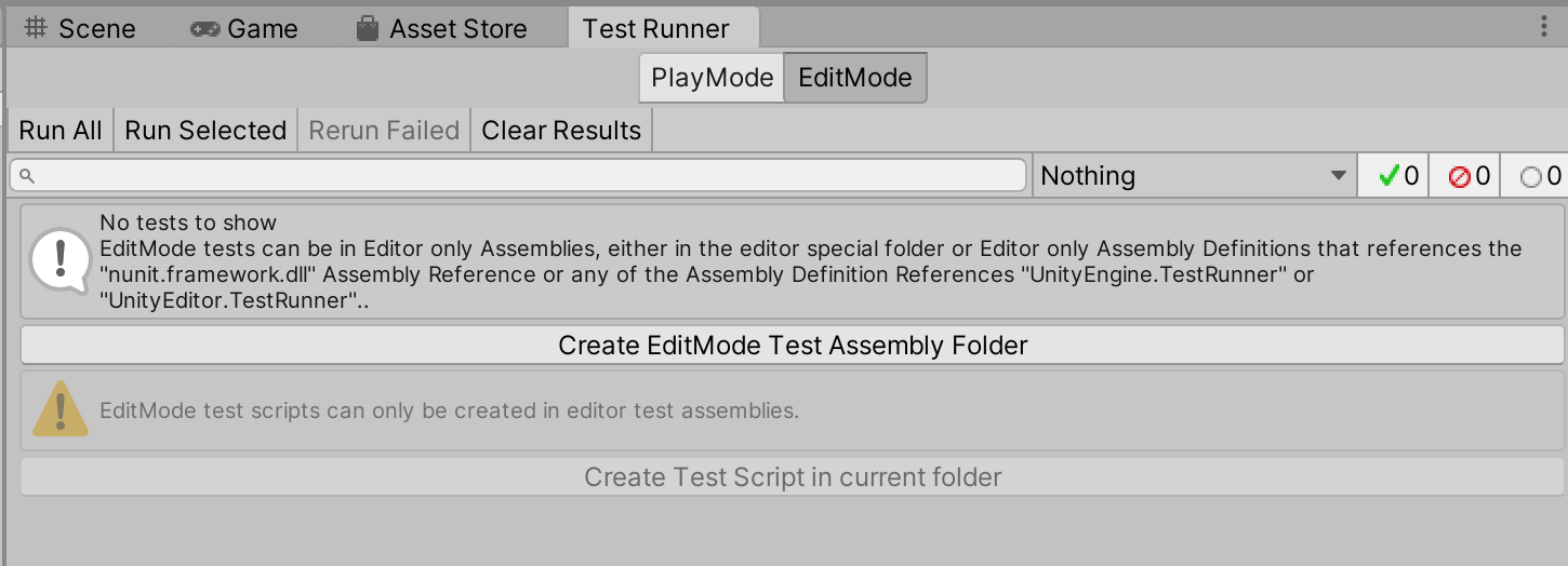 Unity TestRunner Create Folder And Assembly